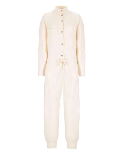 Laneus White Knitted Button Jumpsuit