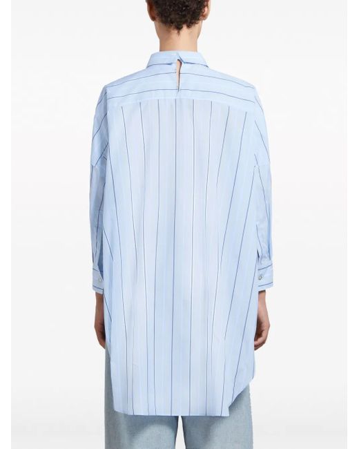 Marni Blue Long-Length Striped Cotton Shirt