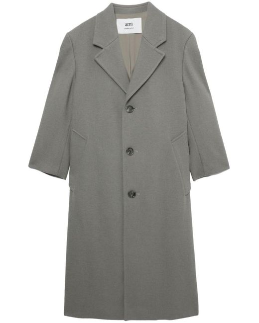AMI Gray Single-breasted Virgin Wool-blend Coat for men