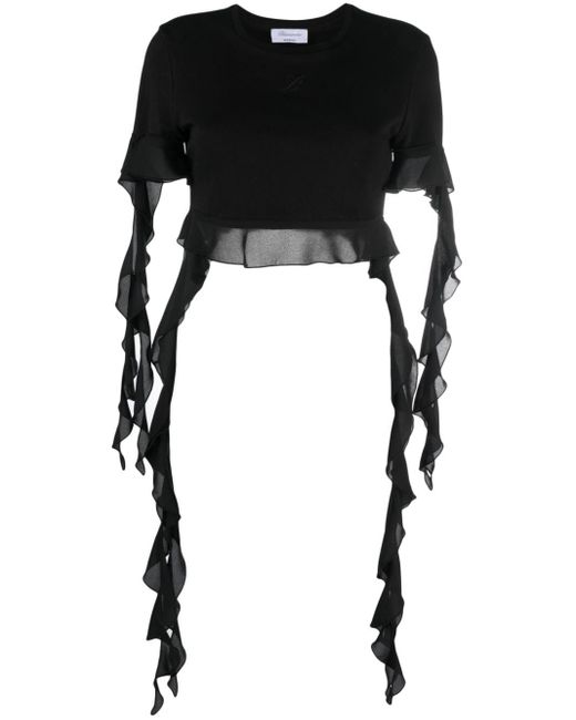 Blusa con volantes y logo bordado Blumarine de color Black