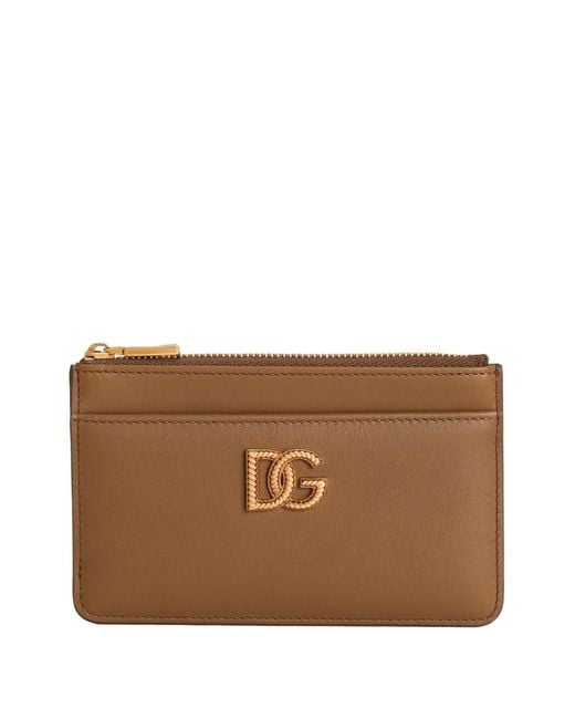 Dolce & Gabbana Brown Calfskin Card Holder With Dg Logo