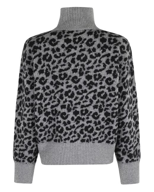 FEDERICA TOSI Black Leopard-Print Turtleneck Sweater