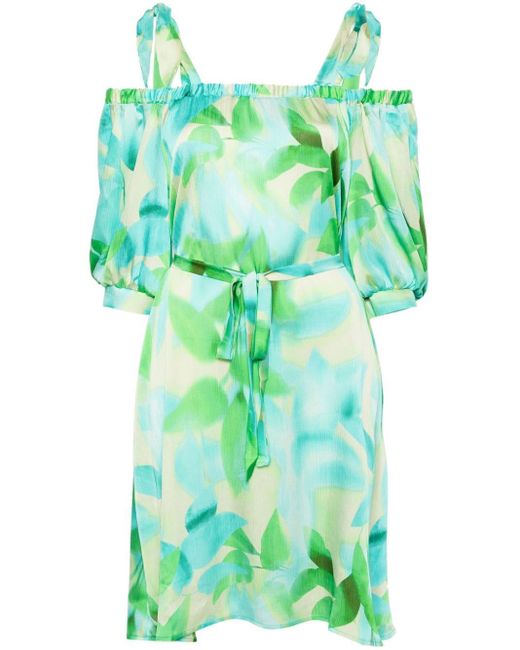 Liu Jo Green Botanical-print Cold-shoulder Dress