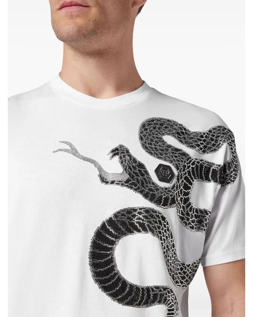 Philipp Plein White Snake-Embellished T-Shirt for men