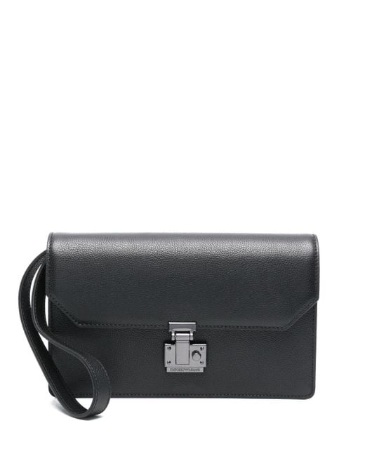 Emporio Armani Gray Grained-Texture Clutch for men