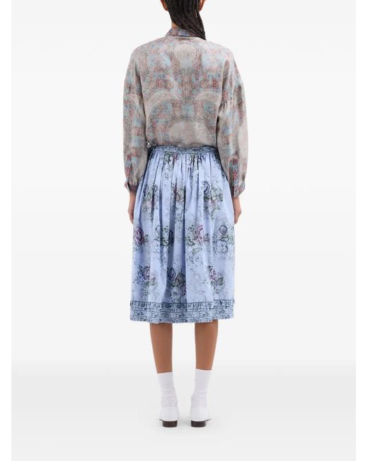 Pierre Louis Mascia Blue Rhi Floral-Print A-Line Midi Skirt