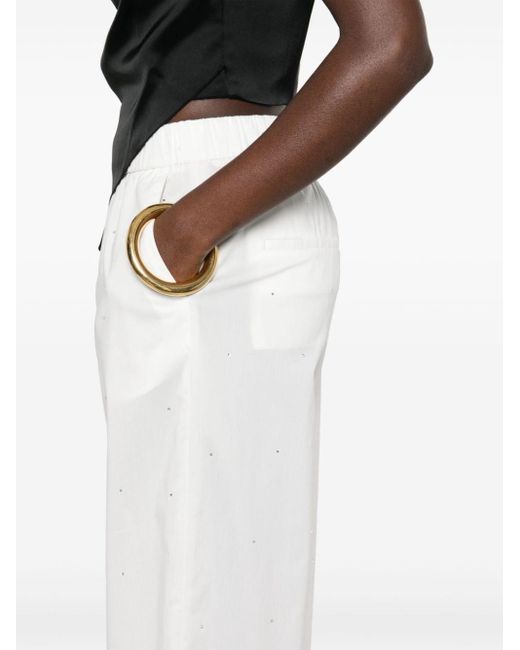Peserico White Rhinestone-embellished Straight-leg Trousers