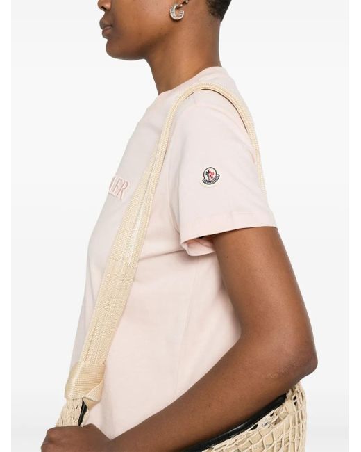 Moncler T-Shirt Met Geborduurd Logo in het Pink