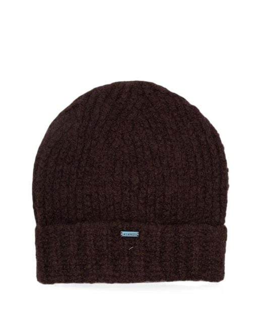 Alanui Brown Ribbed-Knit Cashmere Beanie Hat