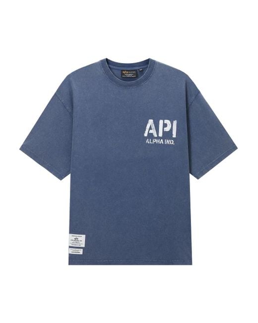 Alpha Industries Blue Logo-Print Cotton T-Shirt for men