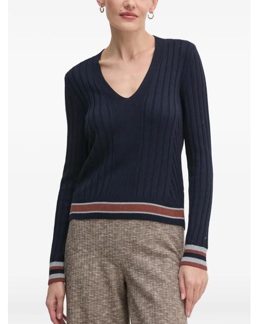 Benetton Blue Ribbed V-Neck Sweater