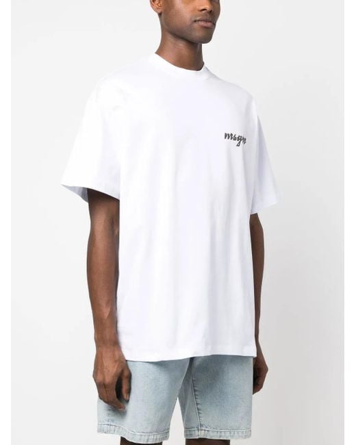 MSGM White Logo-Print T-Shirt for men