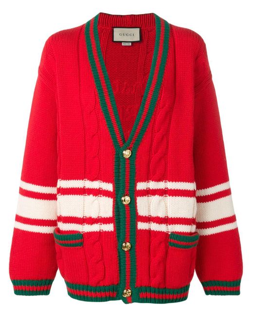 Gucci Red Wool Patchwork Cardigan