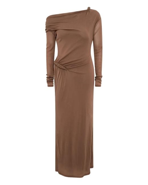 Paris Georgia Brown Croissant Long-Sleeve Twisted Maxi Dress