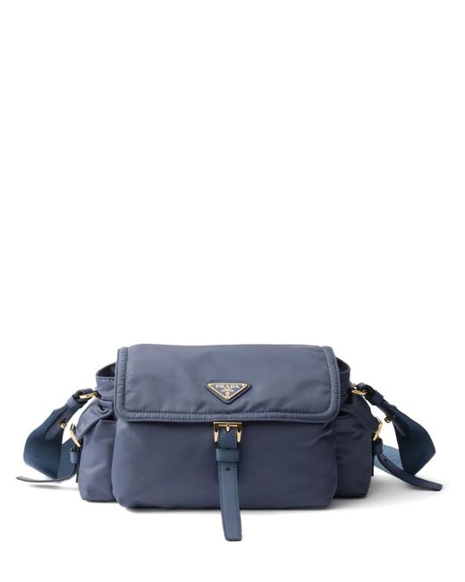 Prada Blue Explore Medium Re-Nylon Shoulder Bag With Flap