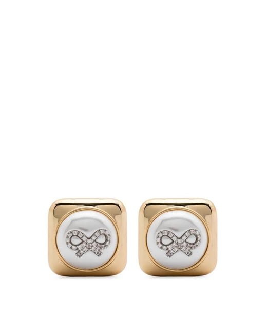 Pendientes Bow Square Self-Portrait de color White