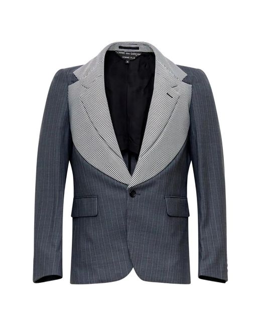 Comme des Garçons Blue Pinstripe Houndstooth-Panel Blazer for men