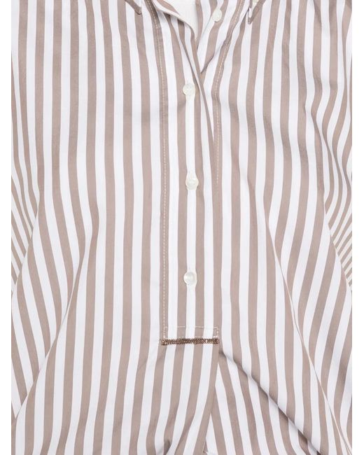 Brunello Cucinelli White Striped Buttoned Blouse