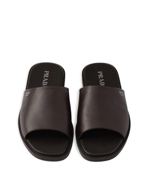 Prada Black Leather Slides for men
