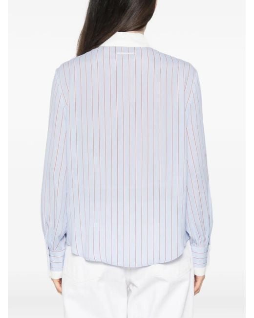 ERMANNO FIRENZE White Vertical-Stripe Long-Sleeve Shirt