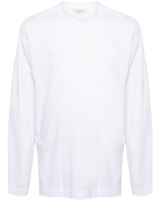 Zegna White Long-sleeve Cotton T-shirt for men