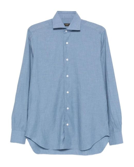 Barba Napoli Blue Long-Sleeved Cotton Shirt for men