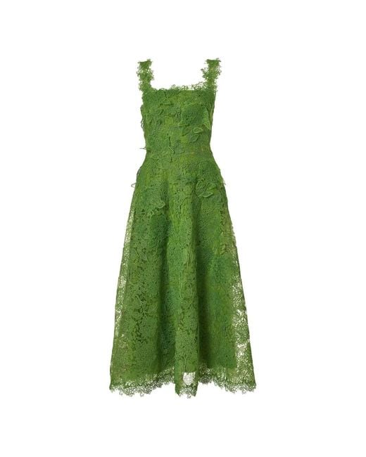 Carolina Herrera Green Hydrangea Lace Midi Dress