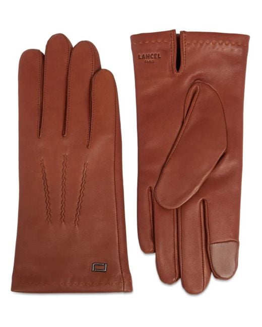 Lancel Brown Sellier Logo-Stamp Lather Gloves for men