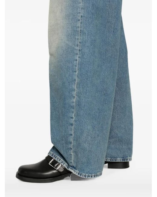 6397 Blue Wide-Leg Whiskers-Effect Jeans