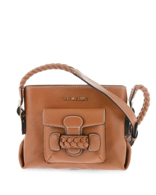 Moschino Brown Braided-Detail Crossbody Bag