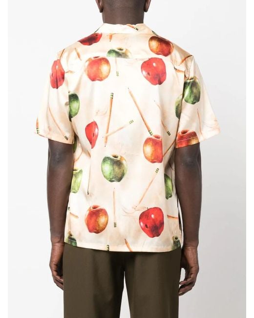 NAHMIAS Pink Apple-Motif Silk Shirt for men