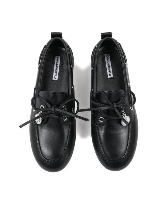 Karl Lagerfeld Black Lace-Up Leather Boat Shoes