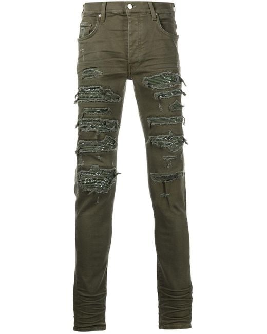 Amiri Green Bandana Thrasher Skinny Jeans for men