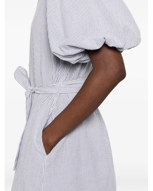 Gant White Striped Balloon-Sleeve Midi Dress