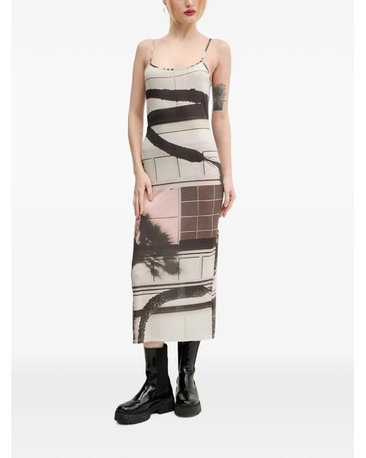 Desigual White Graphic-Print Midi Dress