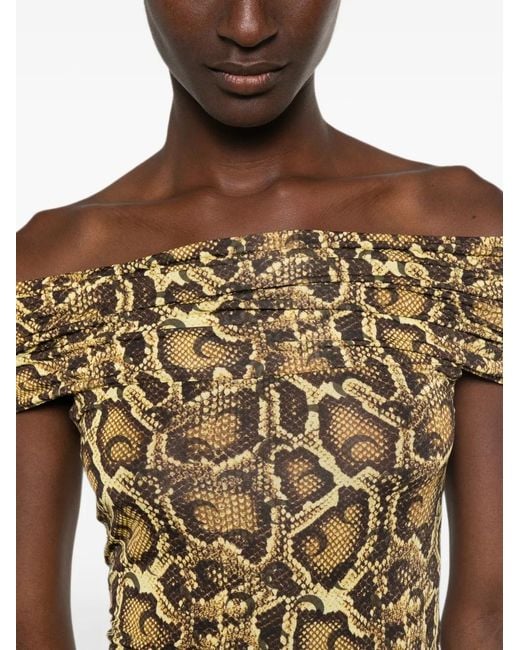 MARINE SERRE Yellow Haut Drapé À Imprimé Peau De Python