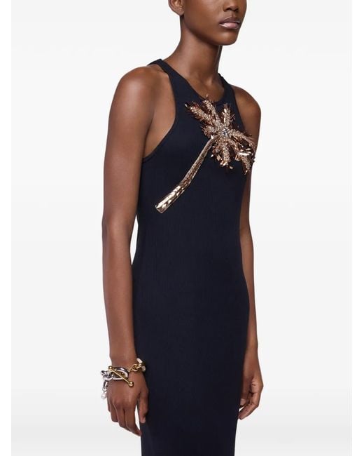 Rabanne Black Embroidered-Palm-Tree Maxi Dress