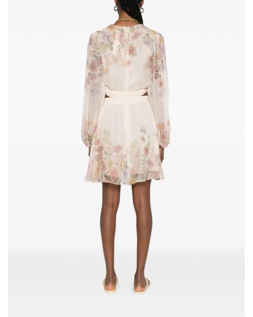 Twinset Natural Midi Floral-Print Cut-Out Dress