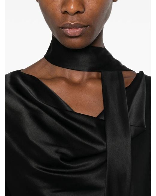 Max Mara Black Soft Silk Blouse With Buttoned Cuffs And Neck Scarf