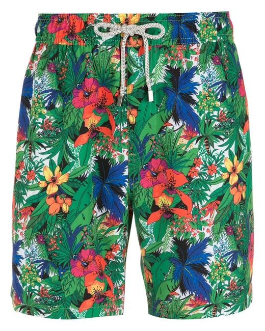 Amir Slama Green Floral-Print Swim Shorts for men