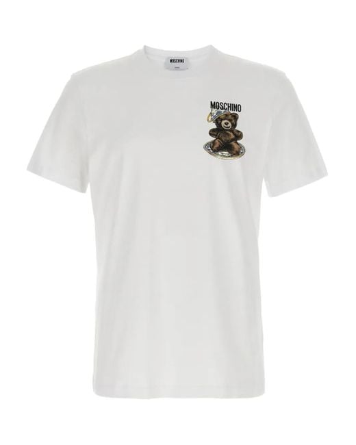 Moschino White Playful Bear Logo Printed Organic Cotton T-Shirt for men