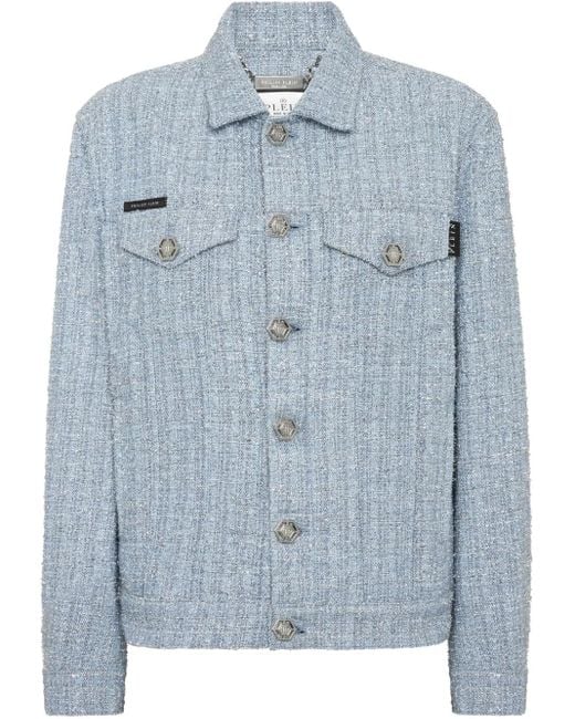 Philipp Plein Blue Tweed Cropped Jacket