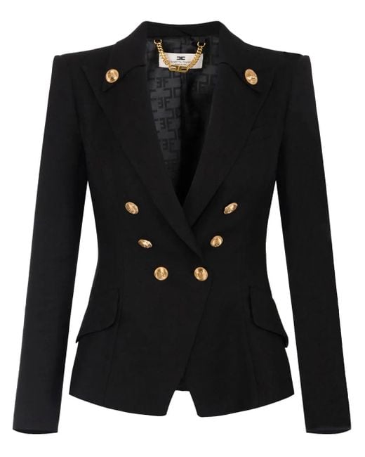 Elisabetta Franchi Black Double-Breasted Jacket With Flap Pockets