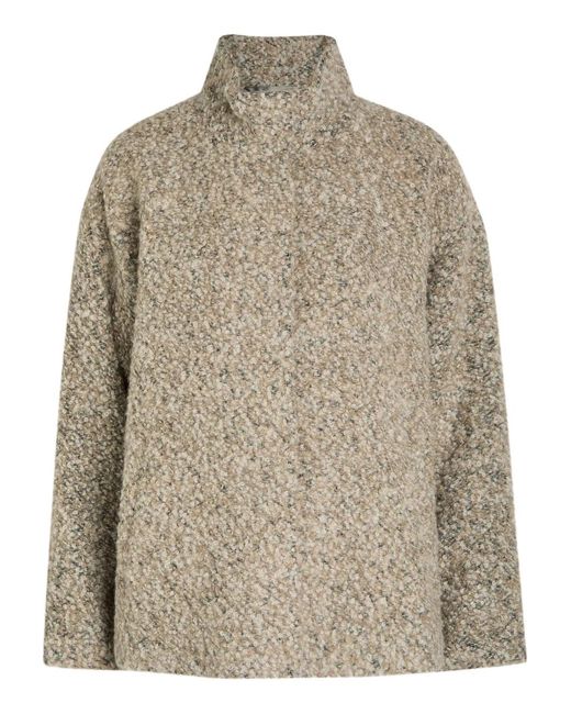 Eileen Fisher Natural Funnel-Neck Bouclé-Texture Jacket