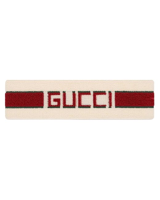 Gucci White Elastisches stirnband mit streifen