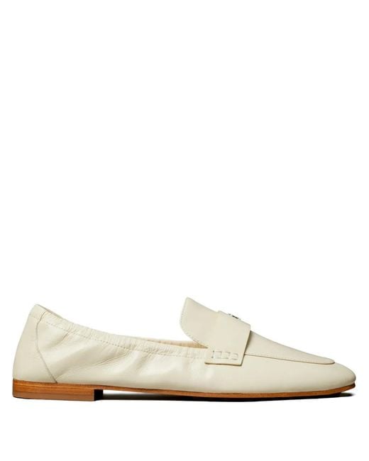 Tory Burch White Ballet Ruched-Detail Loafers