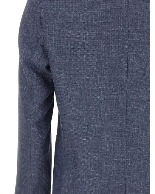 Barba Napoli Blue Buttoned Patch-Pockets Blazer for men