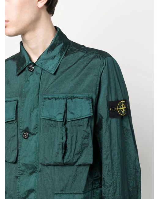 Stone Island Green Compass-Patch Shirt Jacket for men