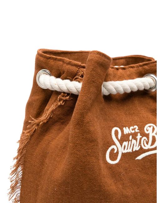 Mc2 Saint Barth Brown Logo-Embroidered Frayed Backpack for men