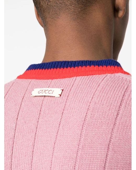 Gucci Pink Ribbed-knit Striped-edge Vest for men